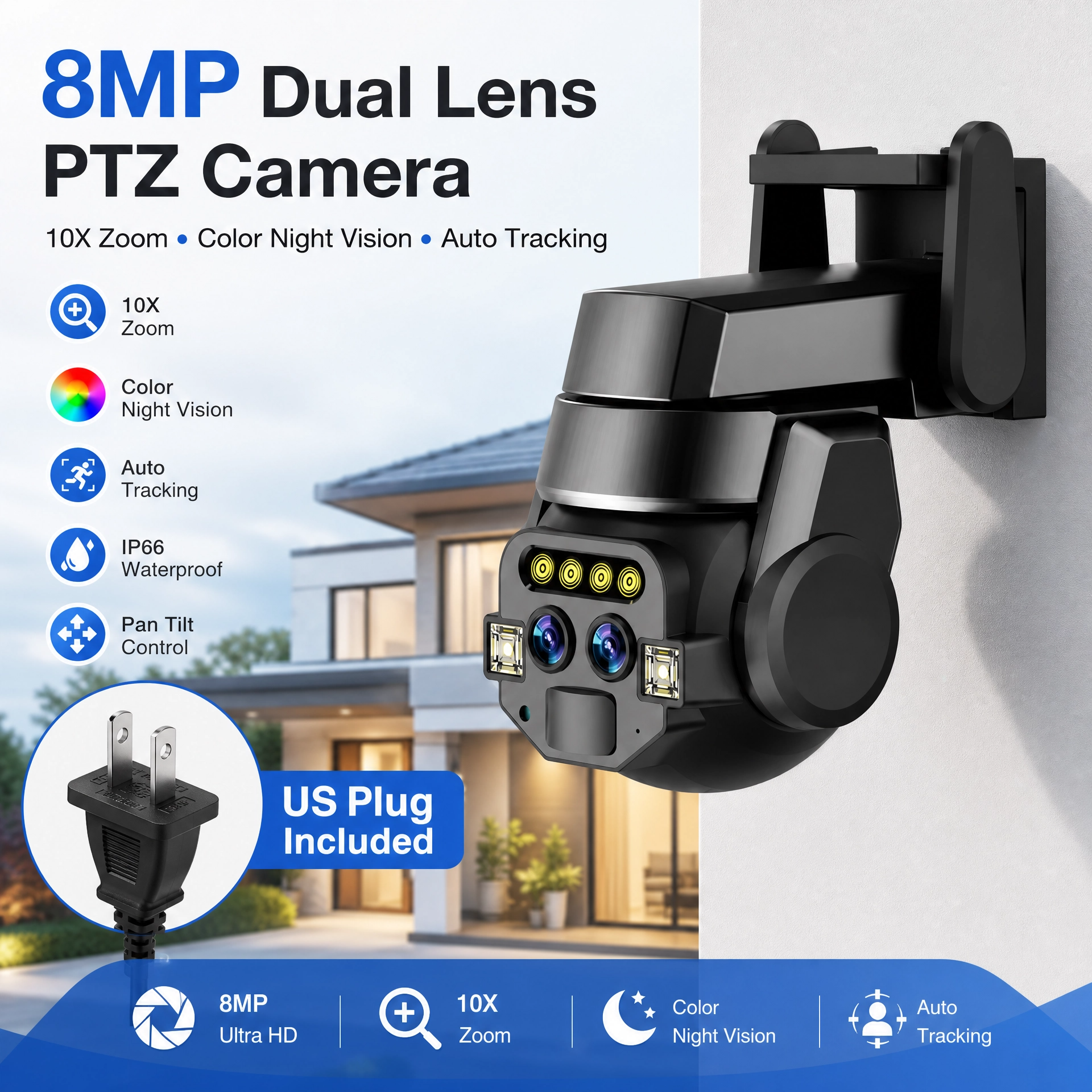 8MP 4K Dual Lens WiFi PTZ Secu - Home Security Front Door Camera review and price